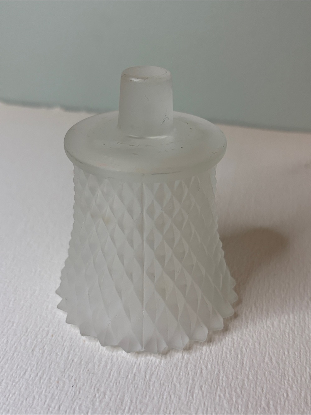 Vintage Frosted White Glass Diamond Point Peg Votive Candle Holder